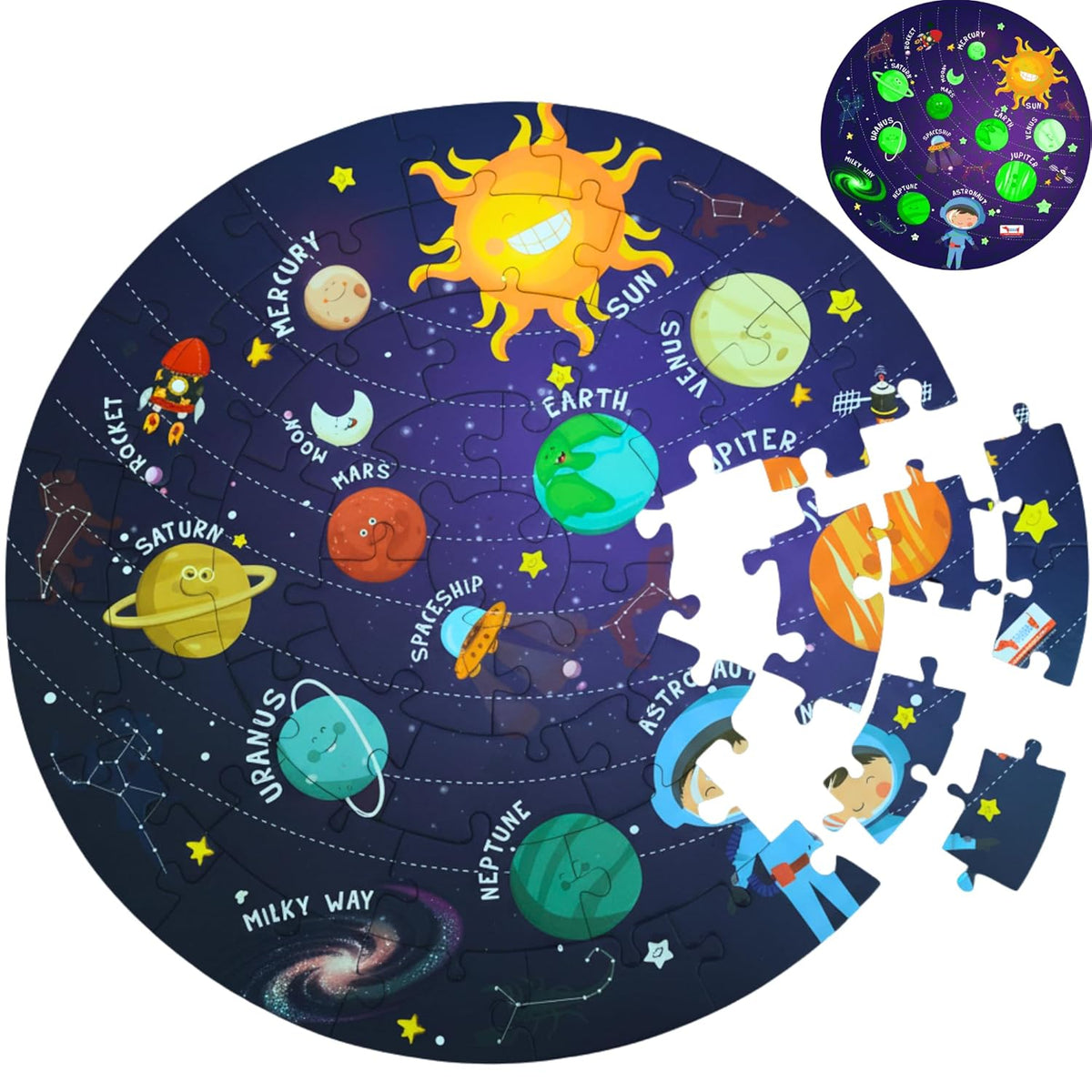 Solar System Puzzle 42 Pcs - Glow in The Dark - Educational Toy - Space Puzzles for Kids ( Age 2-6 )