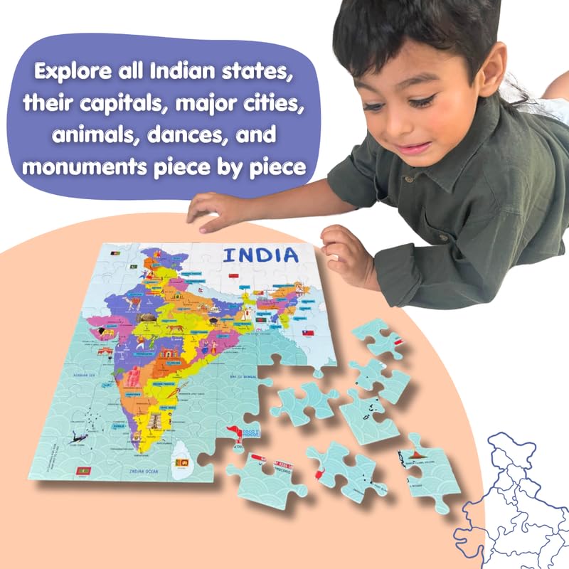 India Map Puzzle for Kids 56-Piece Geography Jigsaw Puzzle Ages (3–7 Years)