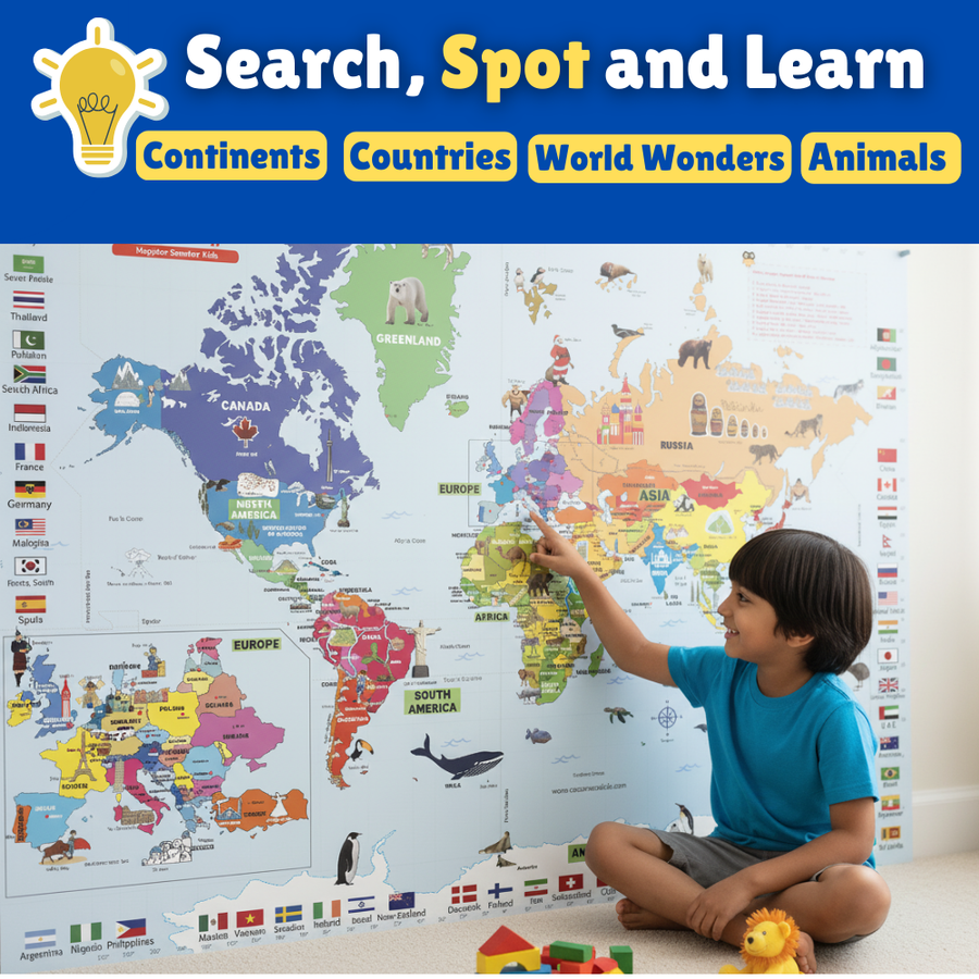 Giant World Map for Kids | 5 x 3 Ft Educational Floor Map Age (4-12 Years)