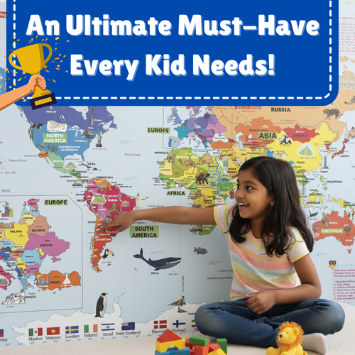 Giant World Map for Kids | 5 x 3 Ft Educational Floor Map Age (4-12 Years)