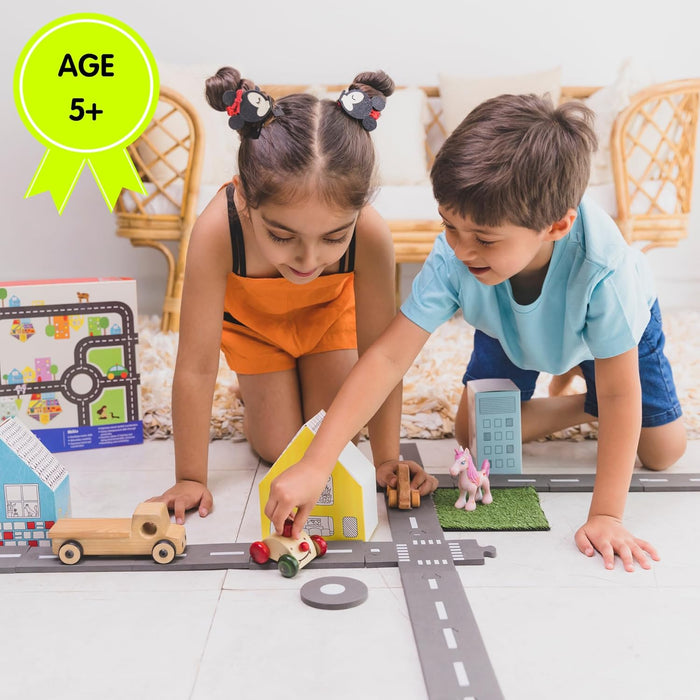 Build Your Own City Road Track Set | 45-Piece Flexible Road Puzzle Toy for Boys & Girls Ages 3+