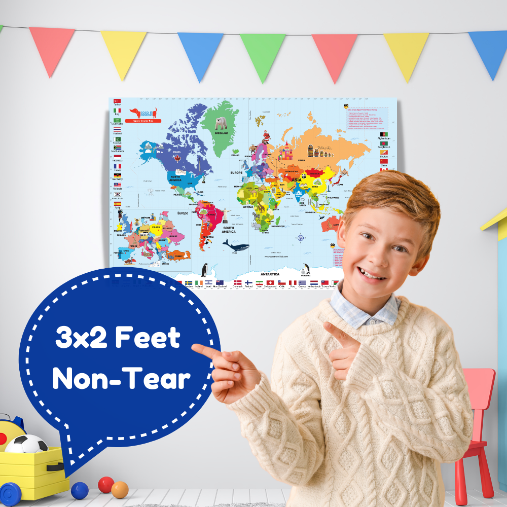 World Map for Kids 3 x 2 Ft Educational Wall Poster Learning Chart Ages (5–11 Years)