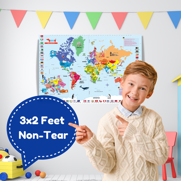 CocoMoco Kids World Map for Kids - Wall Poster for Room Decor - 3 x 2 feet