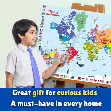 CocoMoco Kids Giant World Map for Kids - 6 feet x 4 feet Educational Birthday Gift for Kids