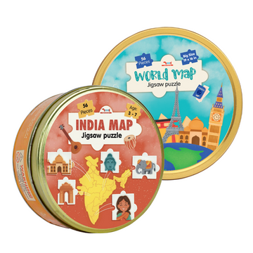 India & World Map Puzzle Combo – Educational Jigsaw Puzzles for Kids (age 3-7)