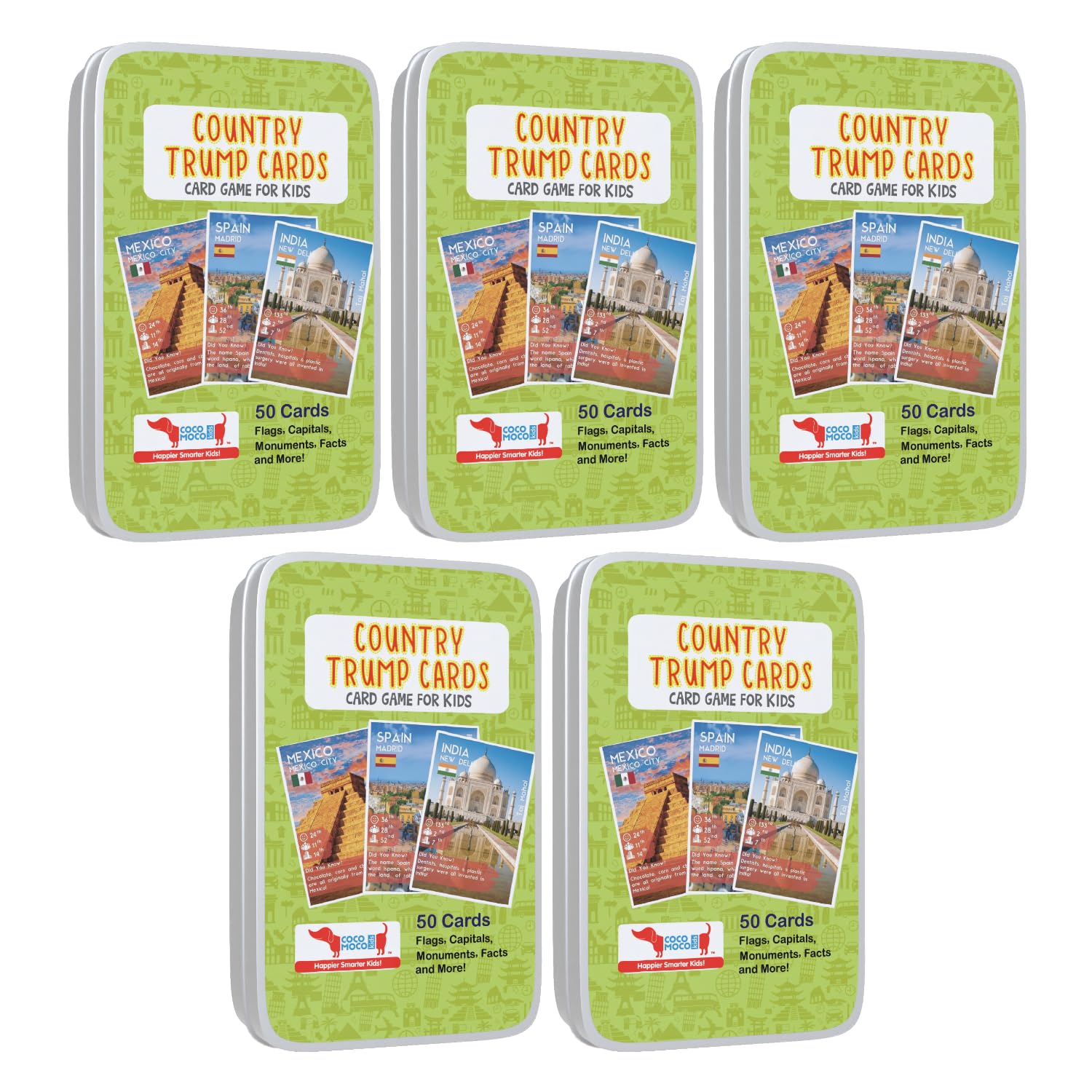 CocoMoco kids Country Trump Cardsn | 50 Pcs Trump Card | Return Gift for Kids Birthday Party (Pack of 5)