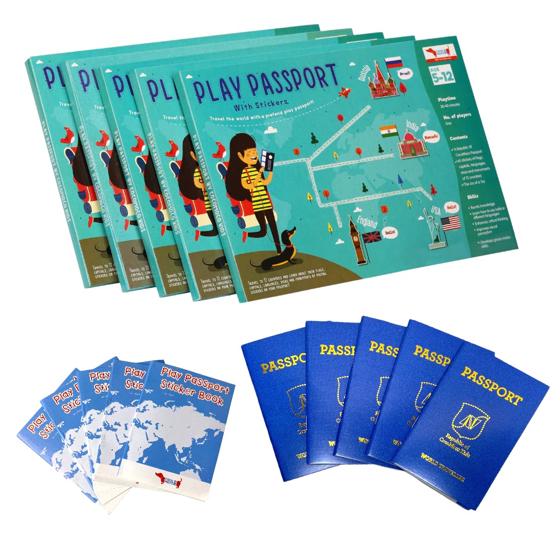 CocoMoco Kids Play Passport with World Map and Stickers Educational Learning Toy for Kids - 5 Pcs Combo