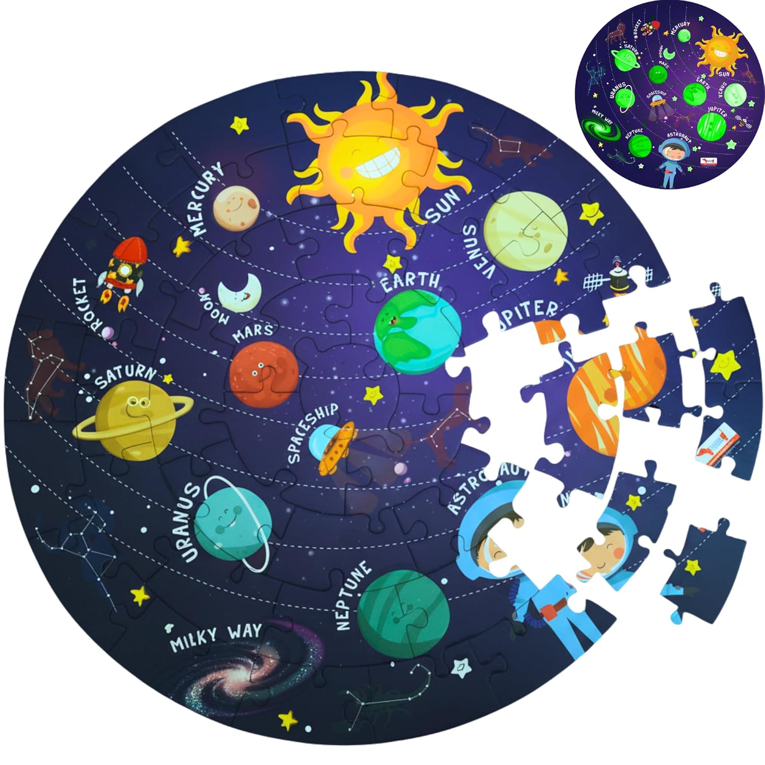 Solar System Puzzle 42 Pcs - Glow in The Dark - Educational Toy - Space Puzzles for Kids ( Age 2-6 )