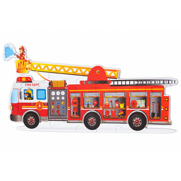 Firetruck Floor Puzzle for Kids, 2.25 Feet Long Giant Shaped Jigsaw Puzzle with 22 Pieces & 18 Search and Find Cards