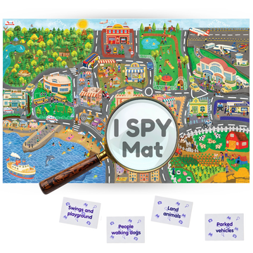 I Spy Mat for Kids | Search and Find Educational Game with City Map, Farm, Jungle, Beach & Airport | Soft Activity Play Mat with Challenge Cards | Indoor Learning Toy for Children