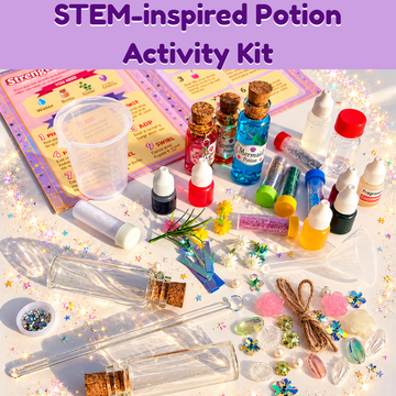 Enchanted DIY Potion Making Kit for Kids Ages 6+, DIY Magic Science Experiment & STEM Activity Set with 6 Potion Bottles, Glitter, Charms, Colour Droppers & Spellbook