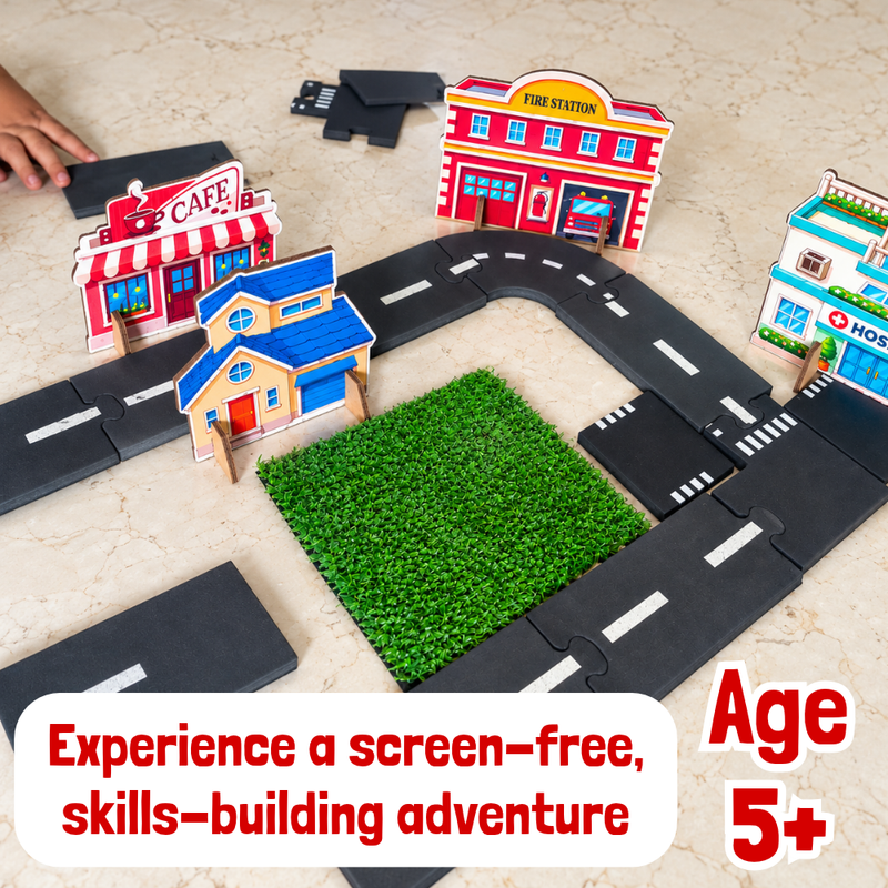 Build Your Own City Road Track Set | 45-Piece Flexible Road Puzzle Toy for Boys & Girls Ages 3+
