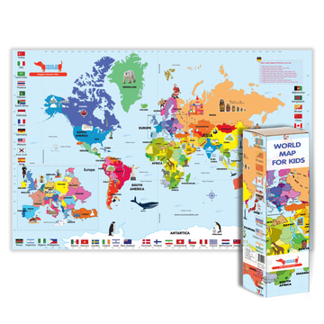 CocoMoco Kids Giant World Map for Kids 5 x 3 feet - Non Tear Canvas