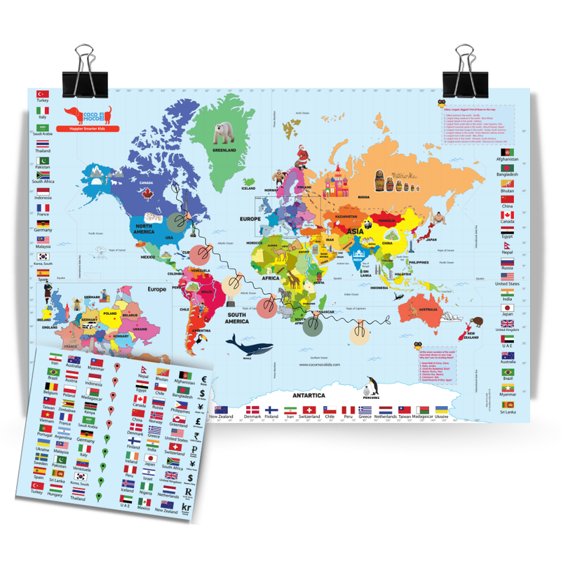 World Map for Kids 3 x 2 Ft Educational Wall Poster Learning Chart Ages (5–11 Years)