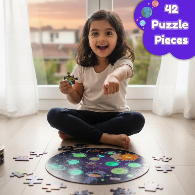 Solar System Puzzle 42 Pcs - Glow in The Dark - Educational Toy - Space Puzzles for Kids ( Age 2-6 )