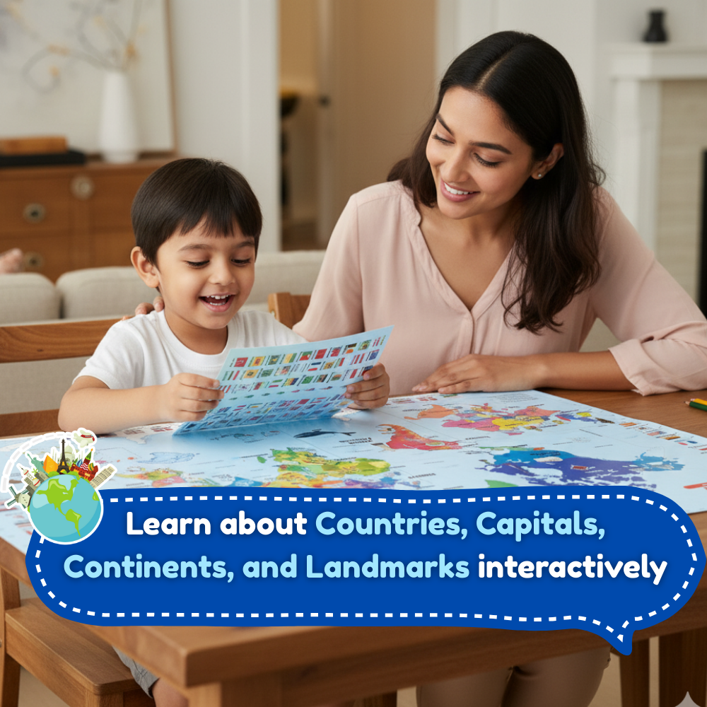 World Map for Kids 3 x 2 Ft Educational Wall Poster Learning Chart Ages (5–11 Years)