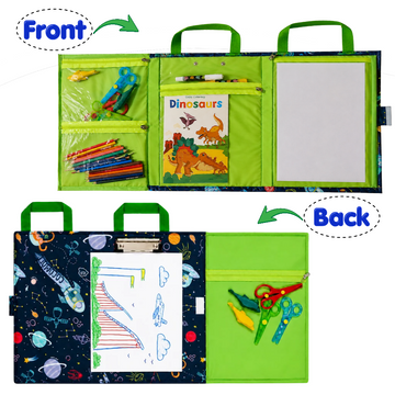 Cocomocokids Portable Art Folder & Drawing Easel for Kids 4+ Years Old Boys & Girls Convertible and Portable Art Organizer with Storage Compartments and Drawing Board