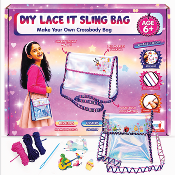 CocoMoco Kids DIY Lacing Sling Bag Kit, Art & Craft Kit for Girls 9-12, 7-8 Years Make Your Own Crossbody Bag Birthday Gift for Girls (Single Pack)