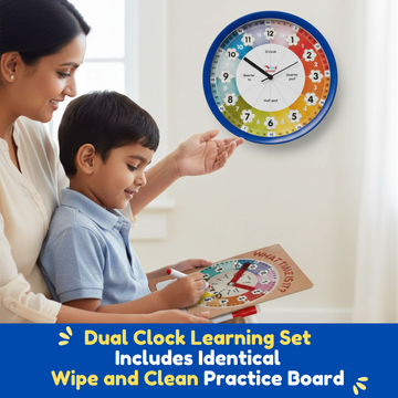 CocoMoco Kids Learning Clock for Kids Room Decor, Dual Set with Practice Board, Telling Time Teaching Clock, Analog Kids Clock for Teaching Time, Educational Gift for Boys & Girls