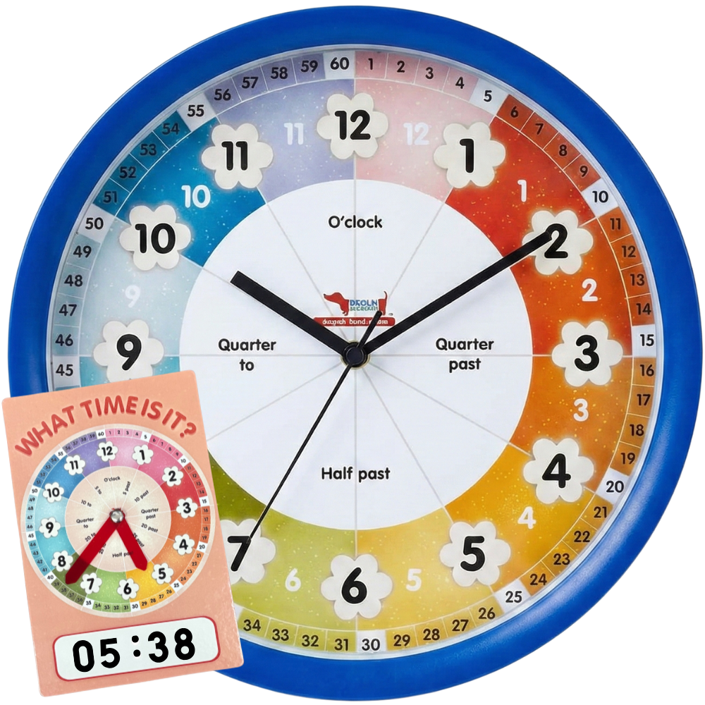 CocoMoco Kids Learning Clock for Kids Room Decor, Dual Set with Practice Board, Telling Time Teaching Clock, Analog Kids Clock for Teaching Time, Educational Gift for Boys & Girls
