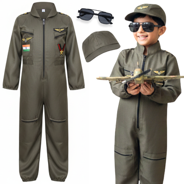 CocoMoco Kids Republic Day Costume – Premium Fighter Pilot Flight Suit Set for Kids | Authentic Pretend Play Outfit