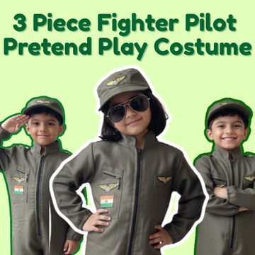 CocoMoco Kids Republic Day Costume – Premium Fighter Pilot Flight Suit Set for Kids | Authentic Pretend Play Outfit