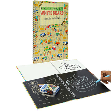 Erasable Doodle Drawing Book Set - Chalk board and Whiteboard (includes sketch pens + chalks)