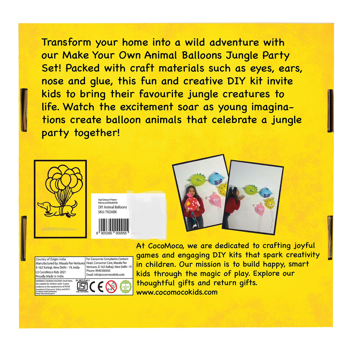 Animal Balloons Art & Craft Kit for Kids – Make 6 DIY Animal Balloons (Ages 3-8 Years)