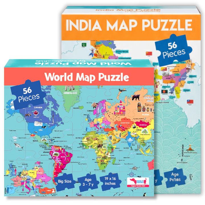 India & World Map Puzzle Combo – Educational Jigsaw Puzzles for Kids