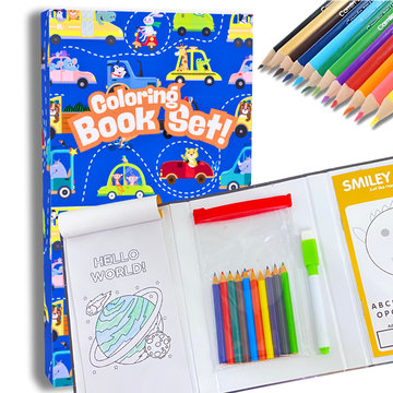 CocoMoco Kids 4 in 1 Car theme Colouring Book Set
