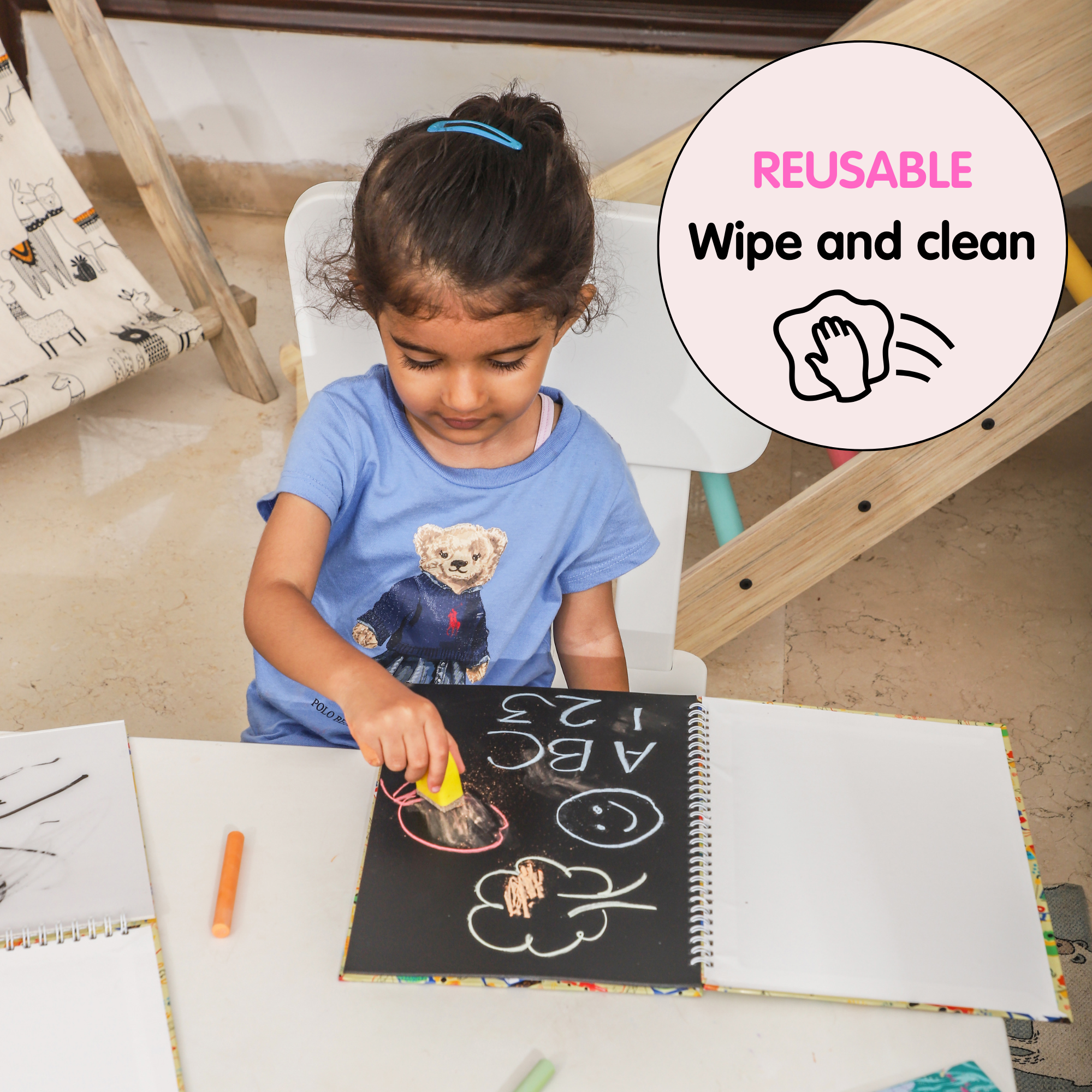 CocoMoco Unicorn Gift for Girls - Chalk Board Reusable Drawing Books for Kids