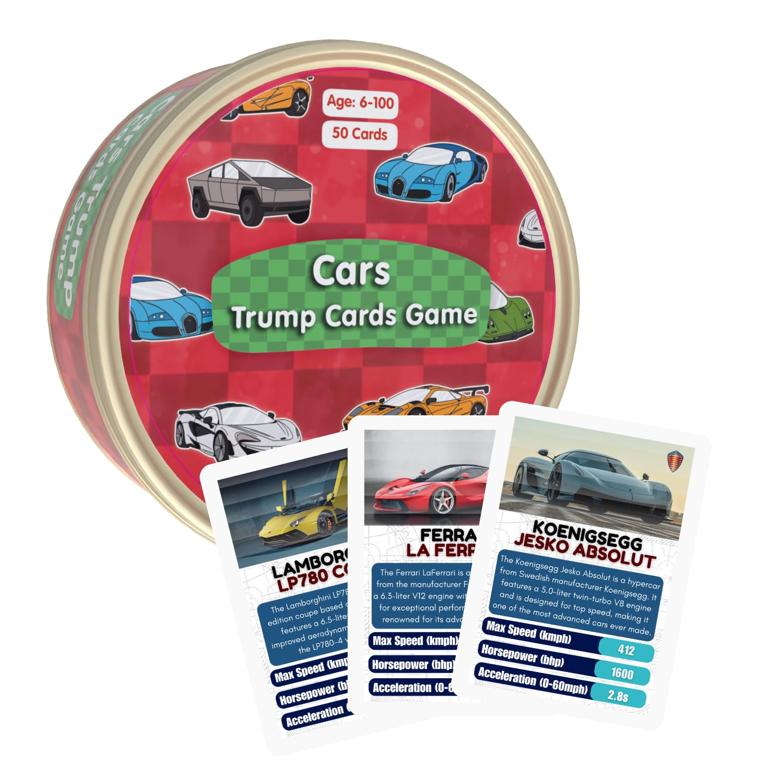 CocoMoco Kids Cars Trump Cards Game | 50 Car Cards | Fun & Educational Strategy Game for Kids Age 6-12