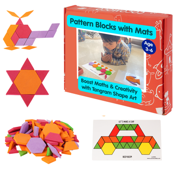 CocoMoco Tangram Shape Art with Pattern Blocks and Mats (Geometric Shape Puzzle)