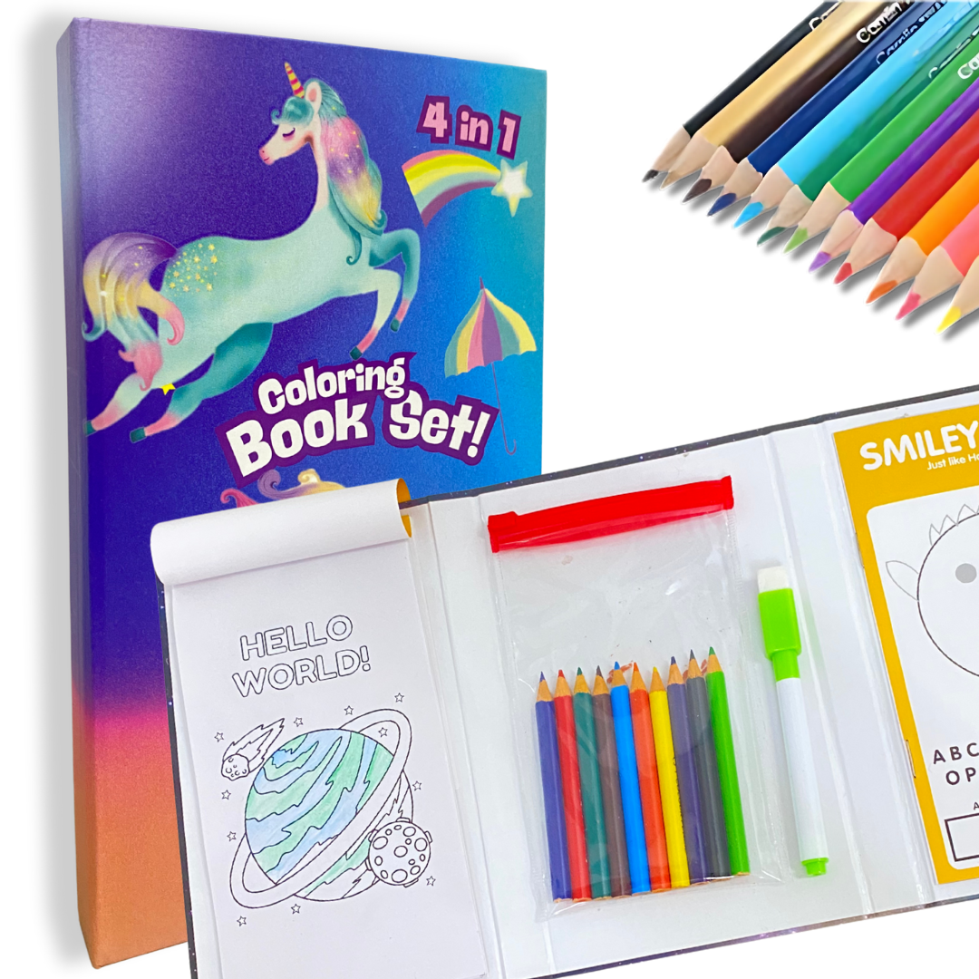CocoMoco Kids 4 in 1 Unicorn Colouring Book Set